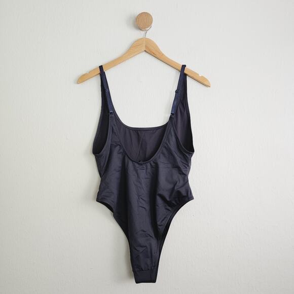 NEW SKIMS Black Onyx Recycled Swim Scoop Neck One Piece Swimsuit - Picture 8 of 11